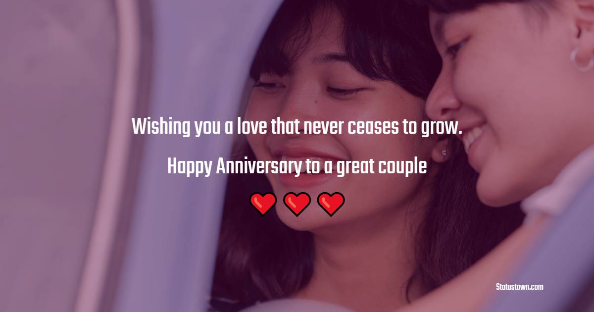 Wishing you a love that never ceases to grow. Happy Anniversary to a great couple. - 13th Anniversary Wishes