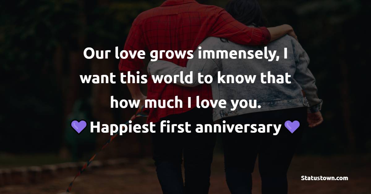 Our love grows immensely, I want this world to know that how much I love you. Happiest first anniversary my love - 1st Anniversary Wishes
