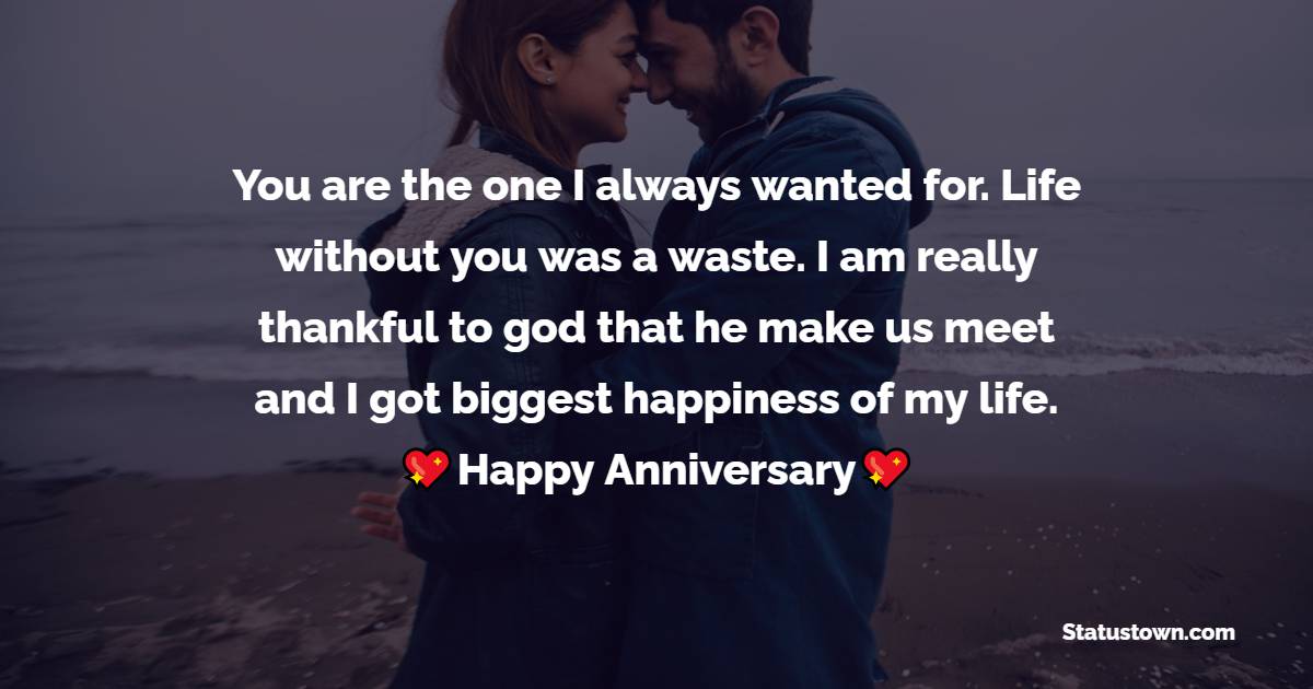 You are the one I always wanted for. Life without you was a waste. I am really thankful to god that he make us meet and I got biggest happiness of my life. - 2nd Anniversary Wishes for Husband