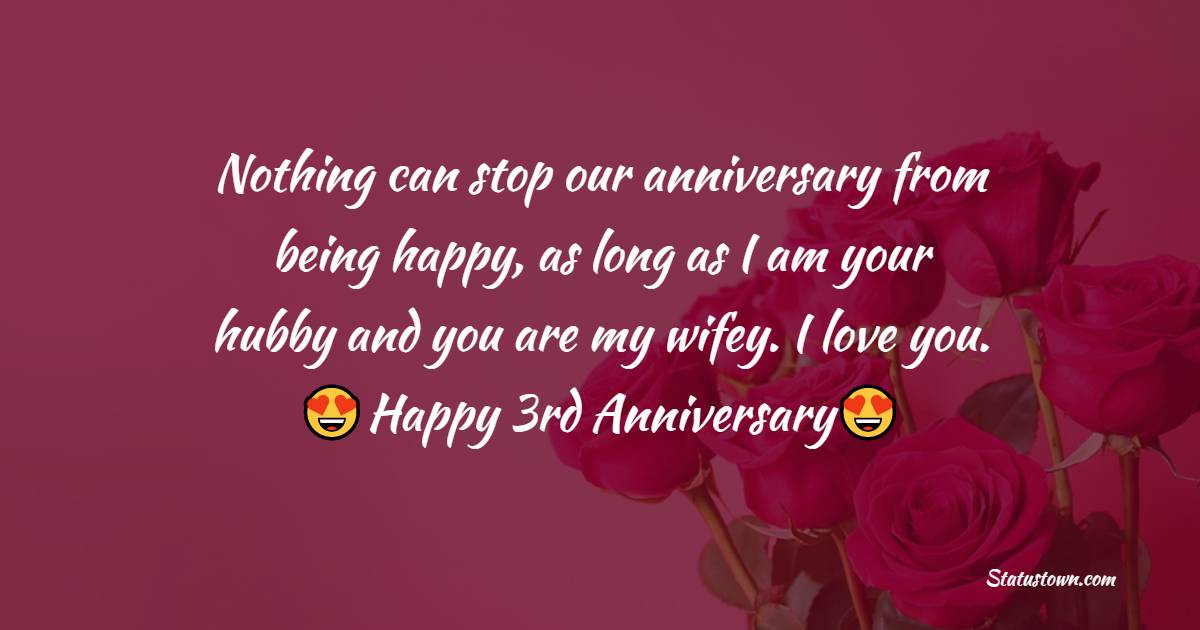 Nothing can stop our anniversary from being happy, as long as I am your hubby and you are my wifey. I love you. - 3rd Anniversary Wishes for Wife