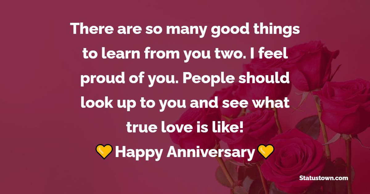 There are so many good things to learn from you two. I feel proud of you. People should look up to you and see what true love is like! - Anniversary Wishes for Parents