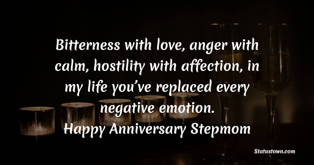 Bitterness with love, anger with calm, hostility with affection, in my life you’ve replaced every negative emotion. Happy anniversary stepmom - Anniversary Wishes for Stepmom