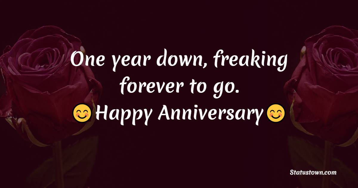 One year down, freaking forever to go. Happy anniversary. - Funny Anniversary Wishes