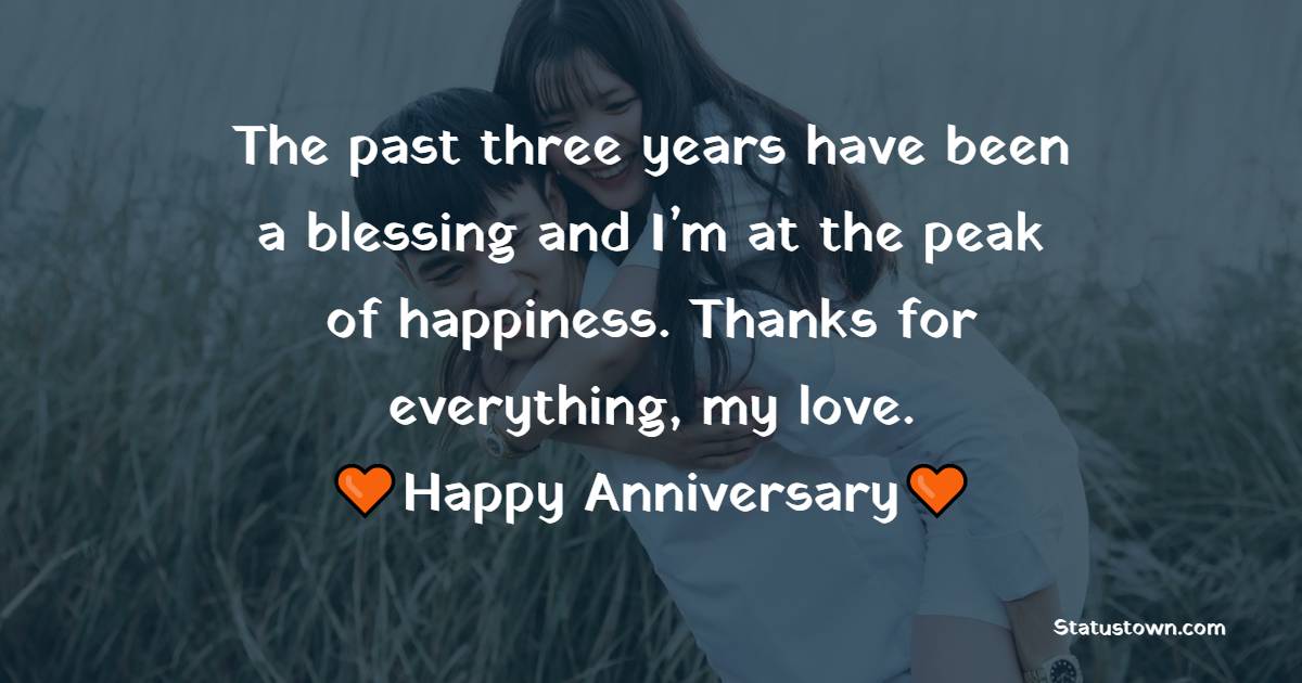 The past three years have been a blessing and I’m at the peak of happiness. Thanks for everything, my love. - Relationship Anniversary Wishes For Girlfriend
