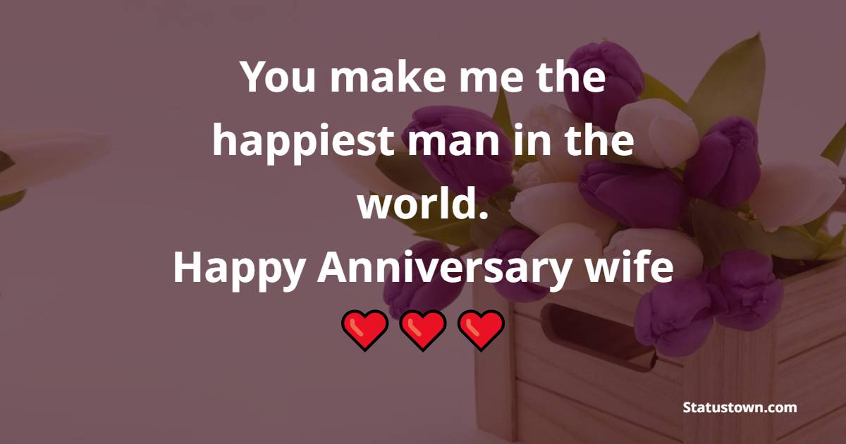You make me the happiest man in the world. Happy anniversary, wife. - Short Anniversary Wishes for Wife