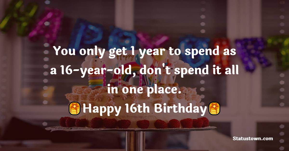  You only get 1 year to spend as a 16-year-old, don't spend it all in one place.  - 16th Birthday Wishes 