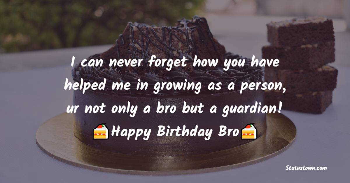   I can never forget how you have helped me in growing as a person, ur not only a bro but guardian!   - Birthday Wishes for Brother