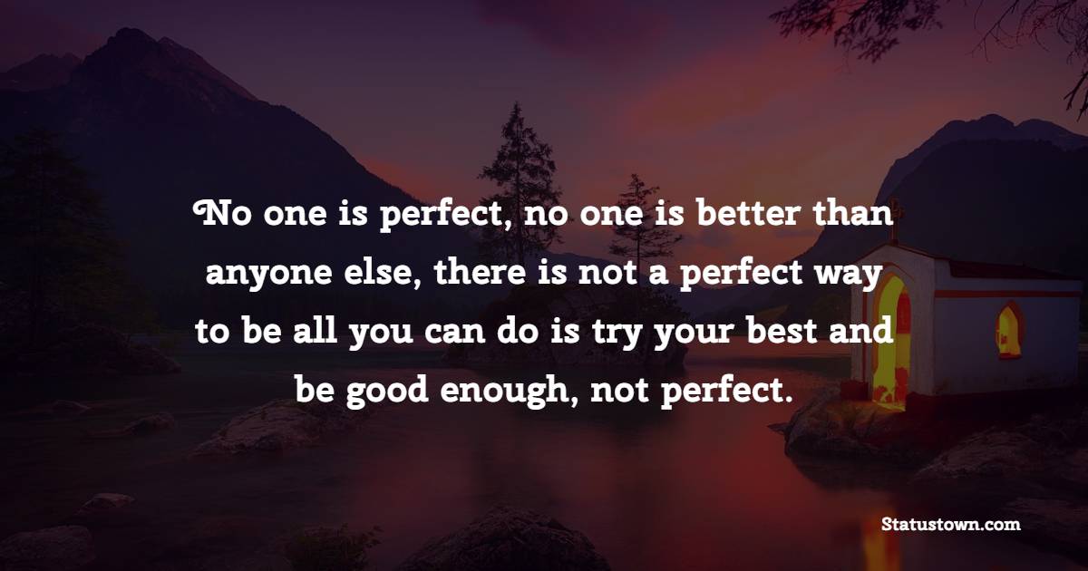 No one is perfect, no one is better than anyone else, there is not a perfect way to be all you can do is try your best and be good enough, not perfect. - Daily Motivational Quotes 