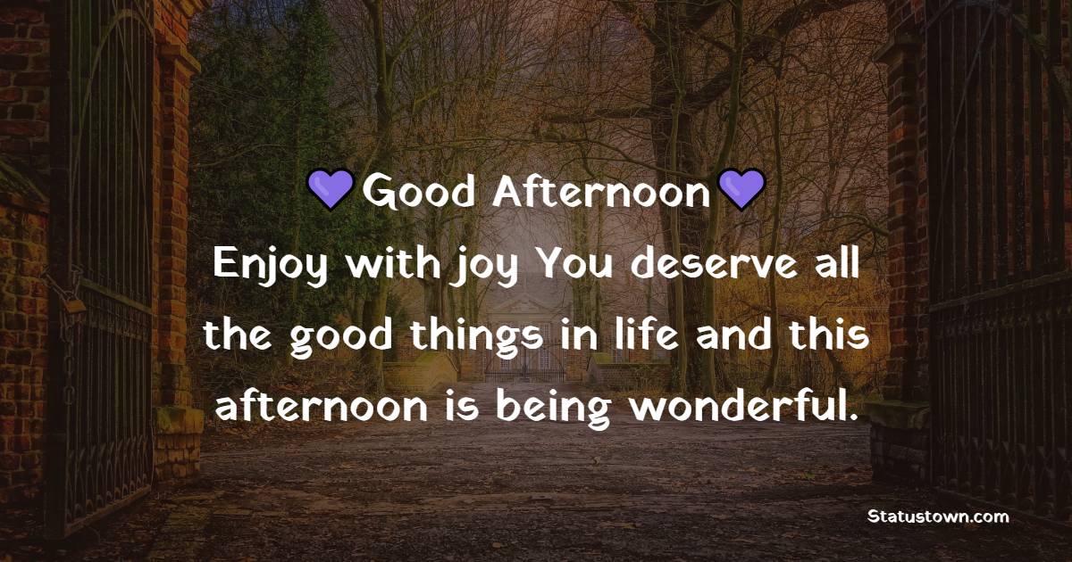 Good afternoon Enjoy with joy You deserve all the good things in life and this afternoon is being wonderful. - Good Afternoon Messages