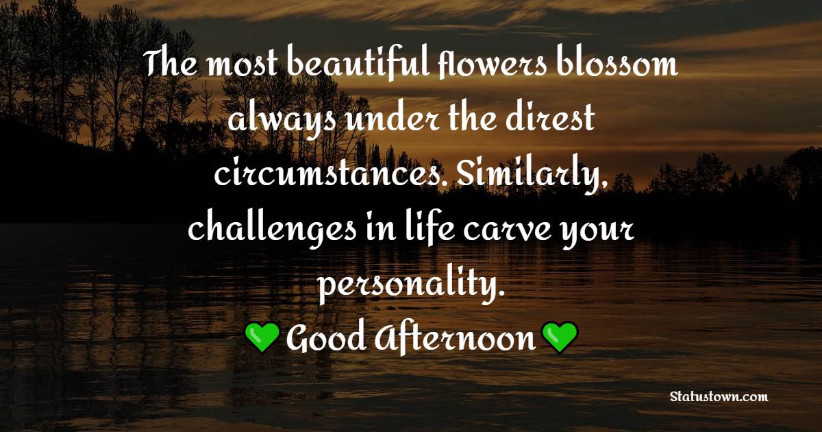 The most beautiful flowers blossom always under the direst circumstances. Similarly, challenges in life carve your personality. Good afternoon! - Good Afternoon Quotes