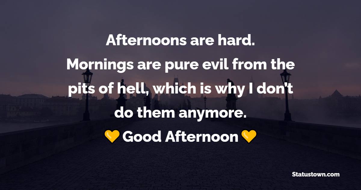 Afternoons are hard. Mornings are pure evil from the pits of hell, which is why I don’t do them anymore. - Good Afternoon Quotes