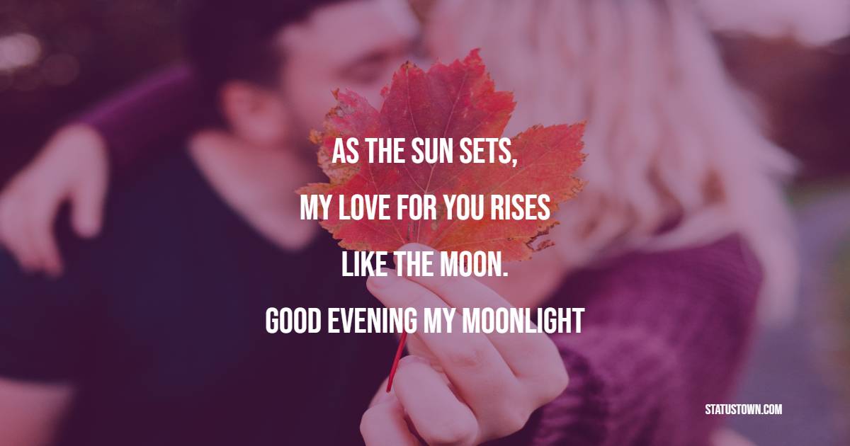 As the sun sets, my love for you rises like the moon. Good evening, my moonlight. - Good Evening Love Messages 