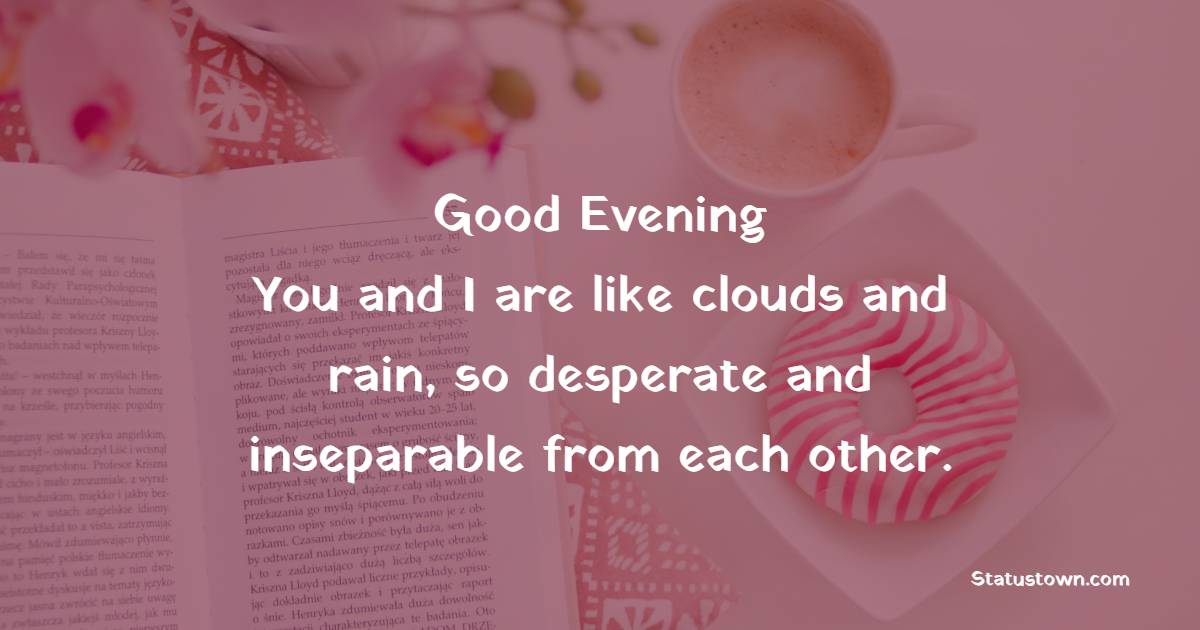 Good Evening! You and I are like clouds and rain, so desperate and inseparable from each other. - Good Evening Messages For Girlfriend