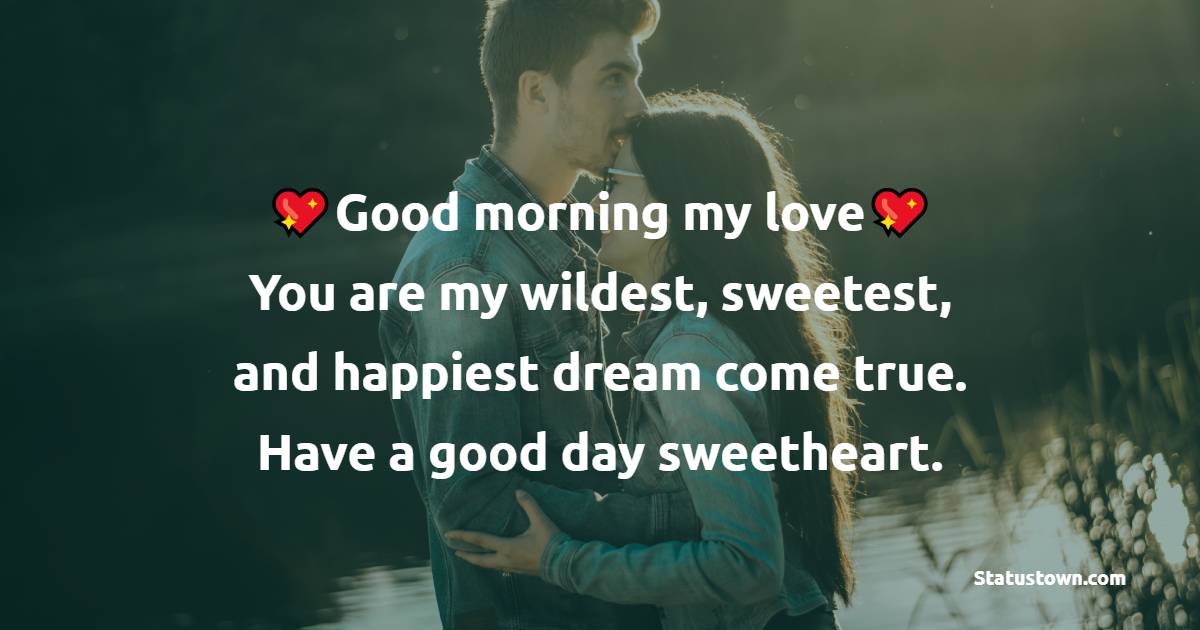 Good morning my love, You are my wildest, sweetest, and happiest dream come true. Have a good day sweetheart. - Good Morning Love Messages 