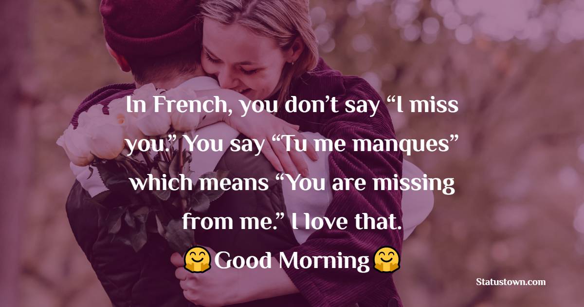 In French, you don’t say “I miss you.” You say “Tu me manques” which means “You are missing from me.” I love that. - Romantic Good Morning Messages 