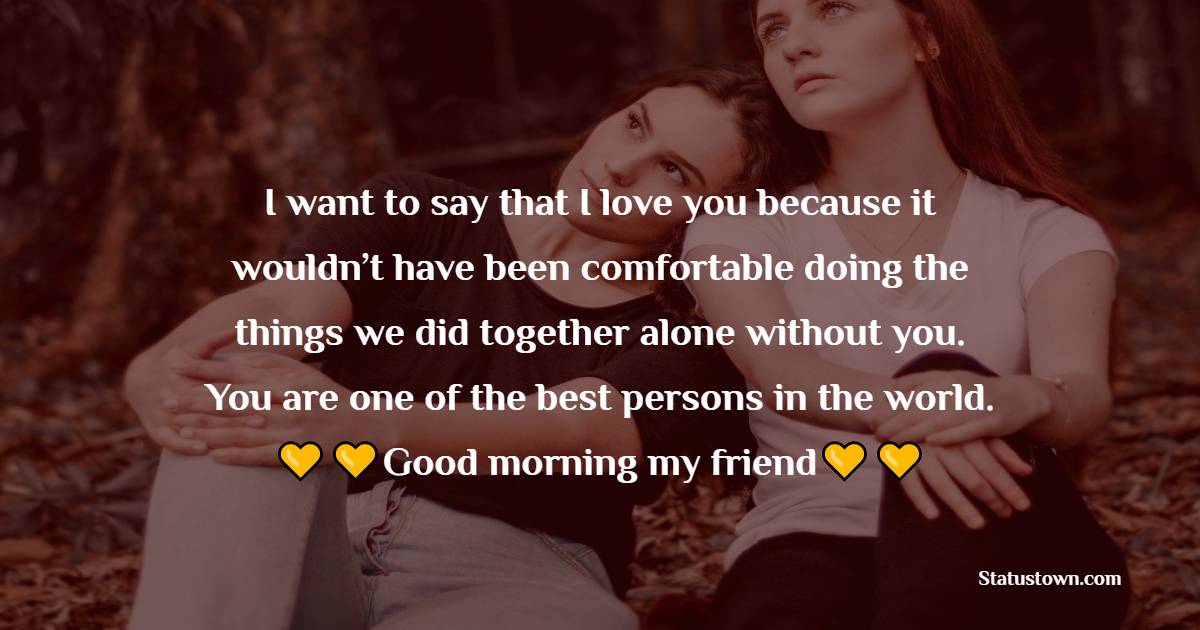 I want to say that I love you because it wouldn’t have been comfortable doing the things we did together alone without you. You are one of the best persons in the world. Good morning, my friend. - Good Morning Message For Friends 