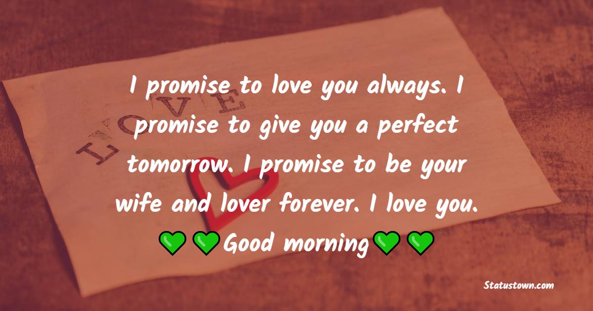 I promise to love you always. I promise to give you a perfect tomorrow. I promise to be your wife and lover forever. I love you. Good morning, my baby. - Good Morning Message For Husband 