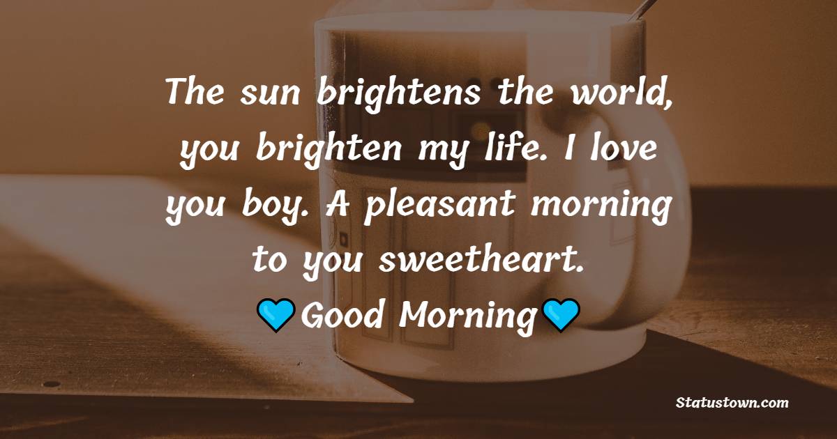 The sun brightens the world, you brighten my life. I love you boy. A pleasant morning to you, sweetheart. - Good Morning Message For Husband 