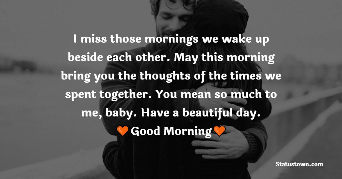 I miss those mornings we wake up beside each other. May this morning bring you the thoughts of the times we spent together. You mean so much to me, baby. Have a beautiful day. - Good Morning Messages For Boyfriend 