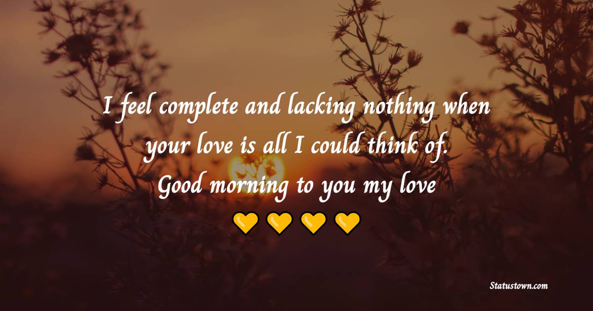 I feel complete and lacking nothing when your love is all I could think of. Good morning to you my love. - Good Morning Messages For Fiance