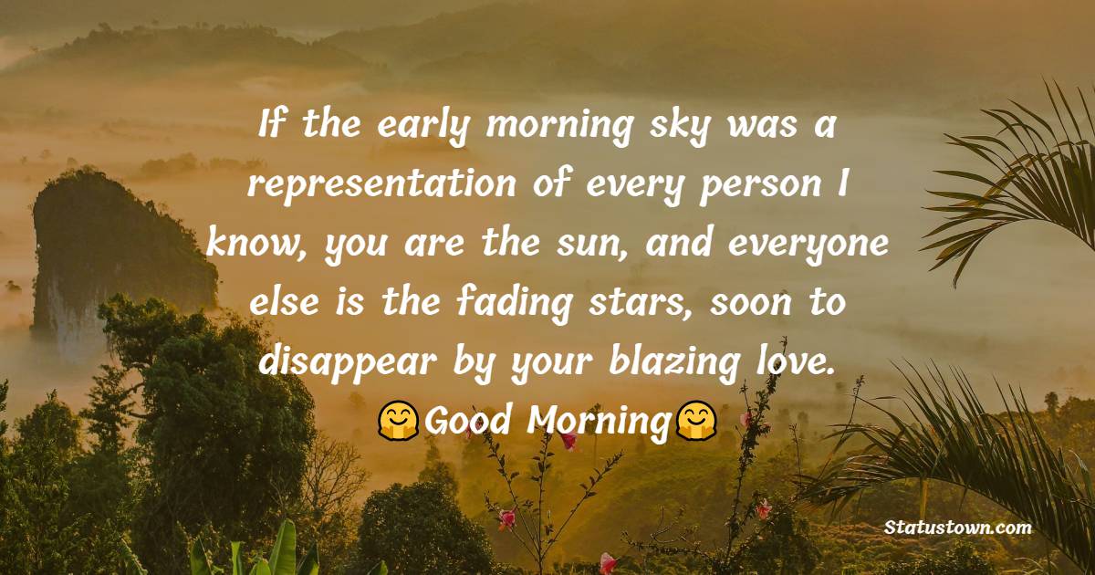 If the early morning sky was a representation of every person I know, you are the sun, and everyone else is the fading stars, soon to disappear by your blazing love. Good morning. - Good Morning Messages For Girlfriend 