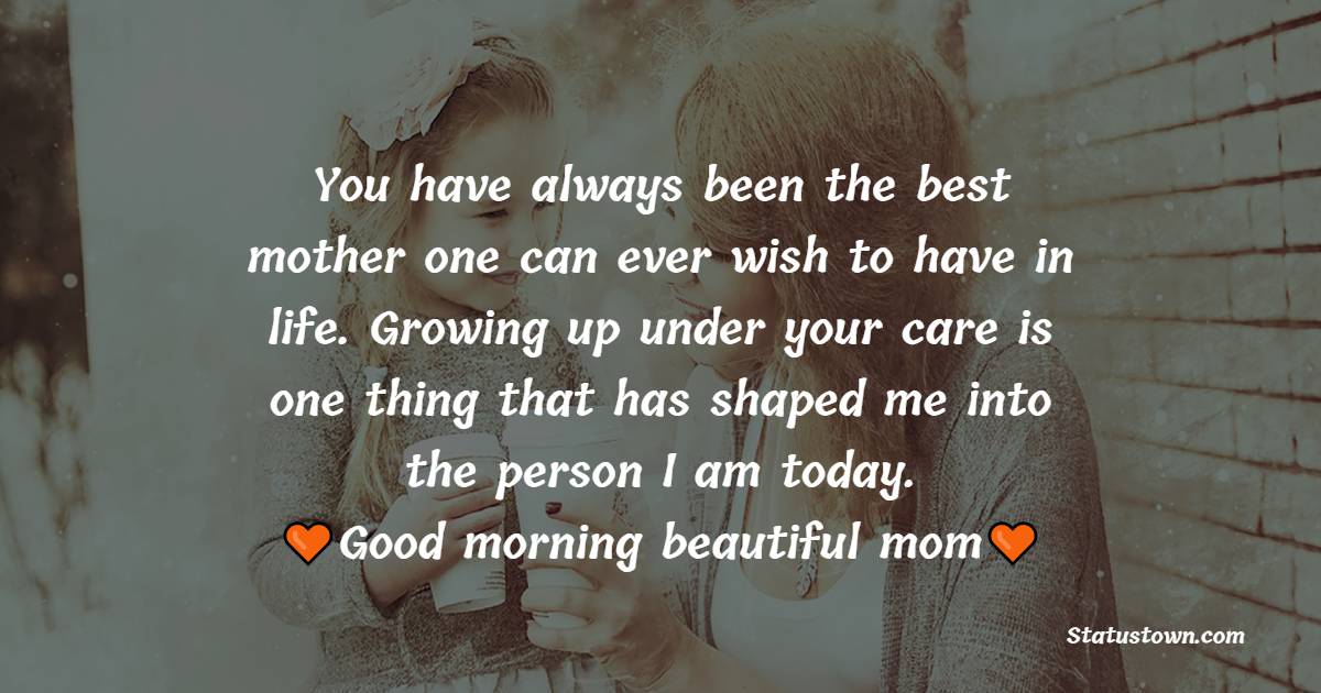 You have always been the best mother one can ever wish to have in life. Growing up under your care is one thing that has shaped me into the person I am today. Good morning, beautiful mom. - Good Morning Messages For mom 