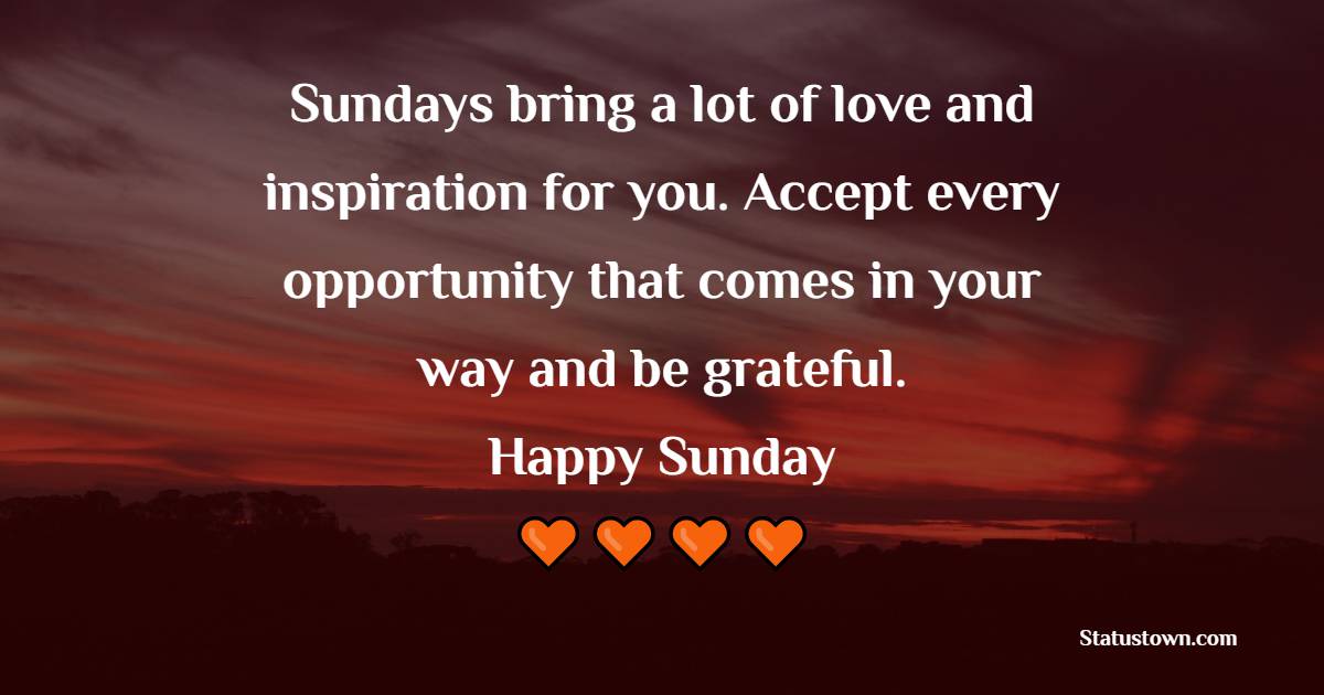 Sundays bring a lot of love and inspiration for you. Accept every opportunity that comes in your way and be grateful. Happy Sunday! - Happy Sunday Messages