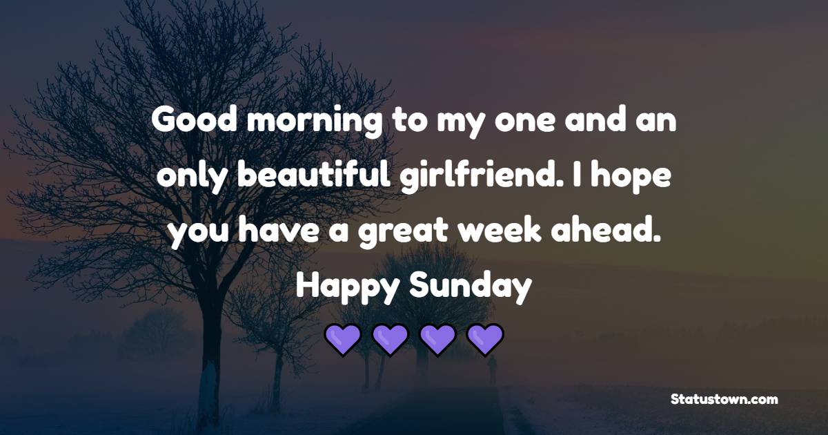 Good morning to my one and an only beautiful girlfriend. I hope you have a great week ahead. Happy Sunday! - Happy Sunday Messages