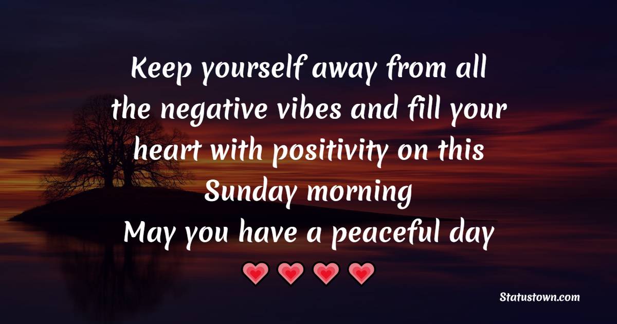 Keep yourself away from all the negative vibes and fill your heart with positivity on this Sunday morning! May you have a peaceful day! - Happy Sunday Messages