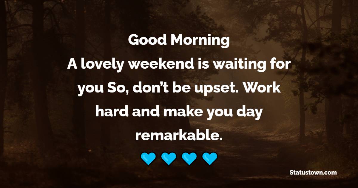 Good Morning! A lovely weekend is waiting for you So, don’t be upset. Work hard and make you day remarkable. - Happy Wednesday Messages