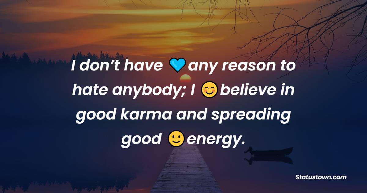 I don’t have any reason to hate anybody; I believe in good karma and spreading good energy. - Karma Status and Messages