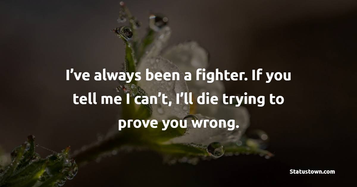 I’ve always been a fighter. If you tell me I can’t, I’ll die trying to prove you wrong. - Keep Trying Quotes 
