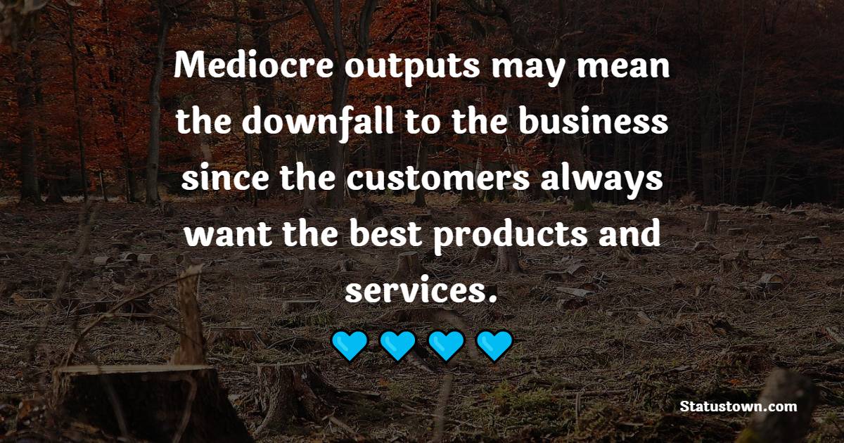 Mediocre outputs may mean the downfall to the business since the customers always want the best products and services.