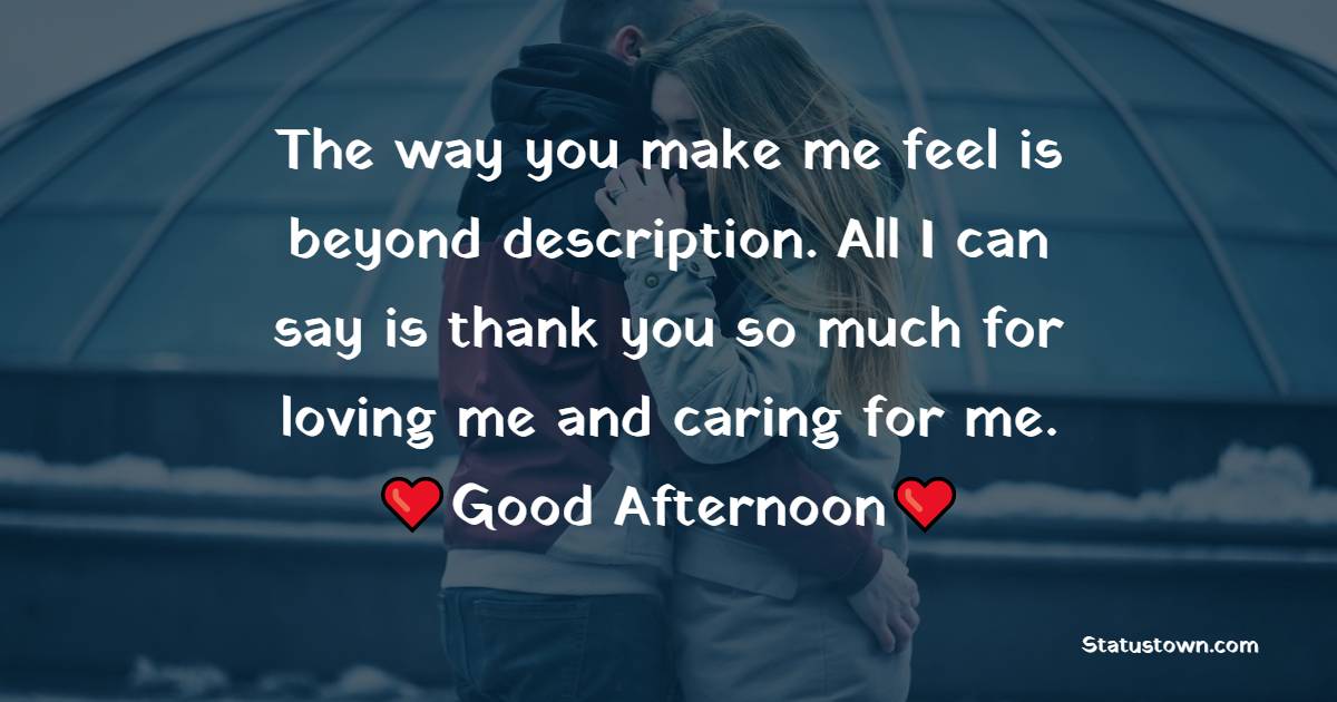 The way you make me feel is beyond description. All I can say is thank you so much for loving me and caring for me. - Romantic Good Afternoon Messages