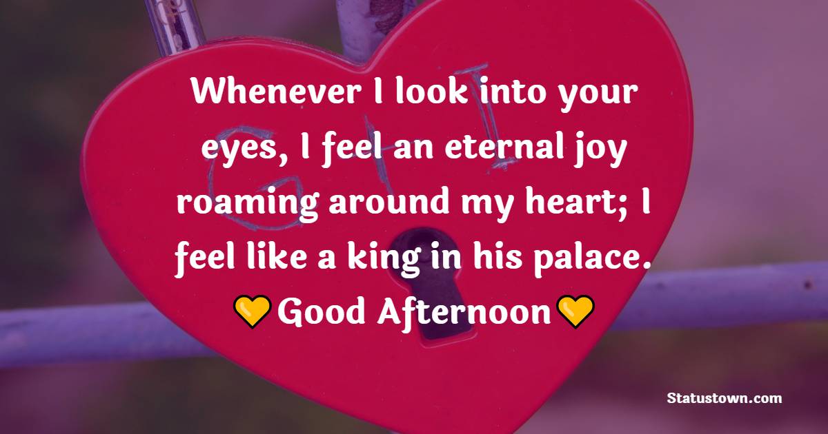 Whenever I look into your eyes, I feel an eternal joy roaming around my heart; I feel like a king in his palace. Good Afternoon - Romantic Good Afternoon Messages