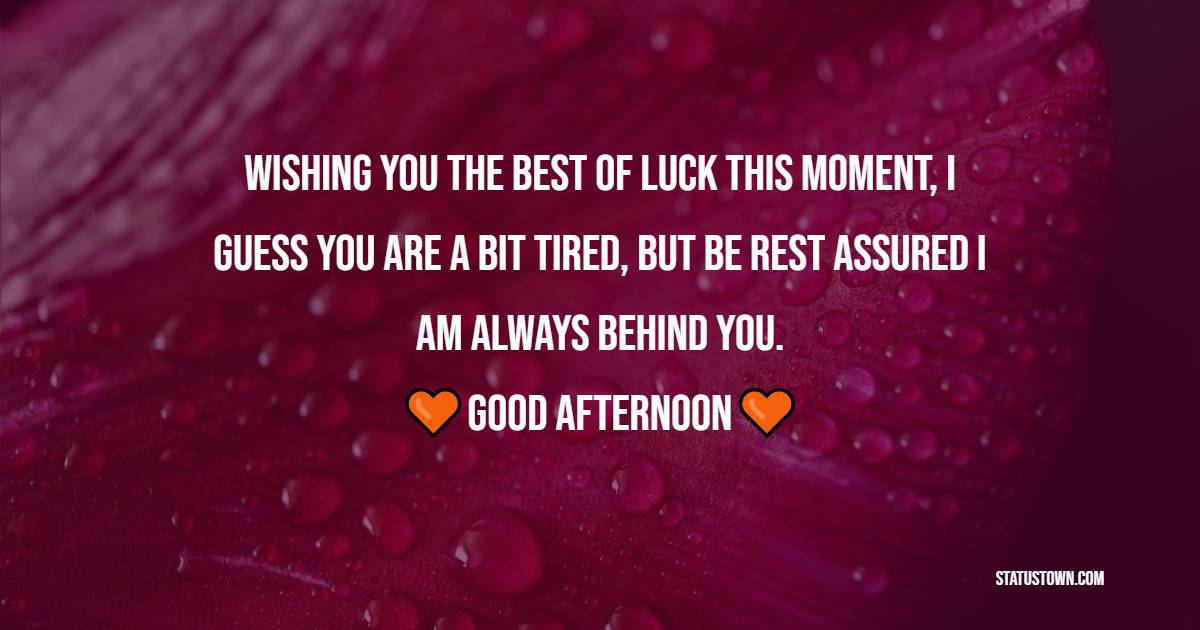 Wishing you the best of luck this moment, I guess you are a bit tired, but be rest assured I am always behind you. - Romantic Good Afternoon Messages
