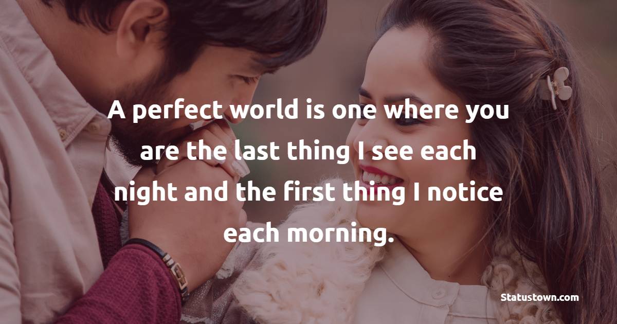 A perfect world is one where you are the last thing I see each night and the first thing I notice each morning. - Sweet Dreams Quotes for Boyfriend 