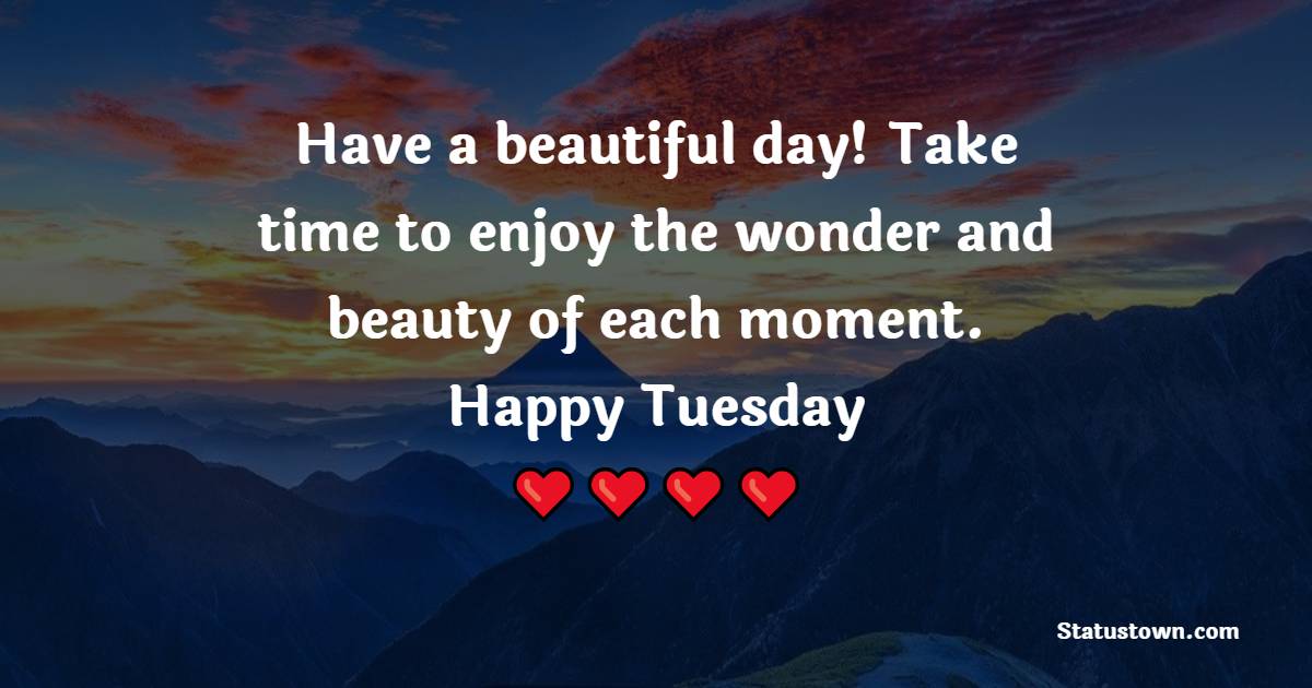 Have a beautiful day! Take time to enjoy the wonder and beauty of each moment. Happy Tuesday! - Tuesday Quotes