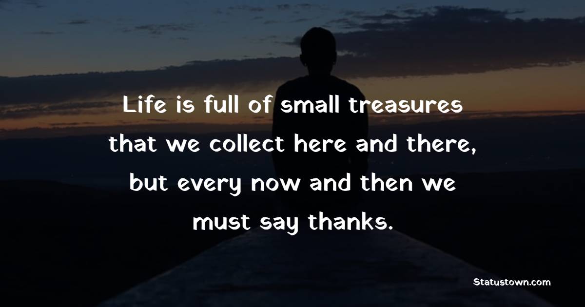 Life is full of small treasures that we collect here and there, but every now and then we must say thanks. - Unique Quotes 