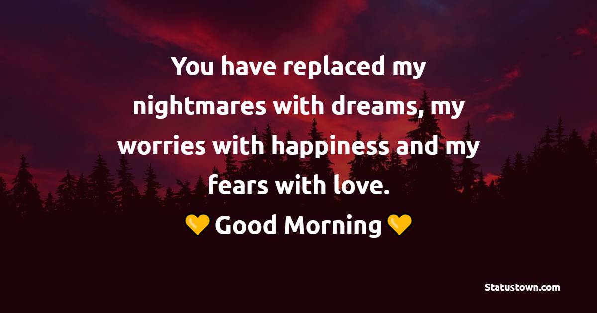 You have replaced my nightmares with dreams, my worries with happiness and my fears with love. Good morning. - good morning status 