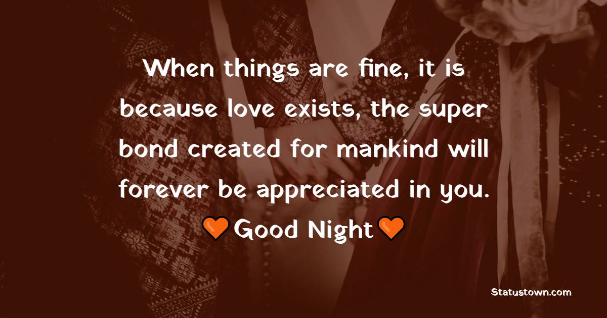 When things are fine, it is because love exists, the super bond created for mankind will forever be appreciated in you. Goodnight. - good night Messages For Girlfriend