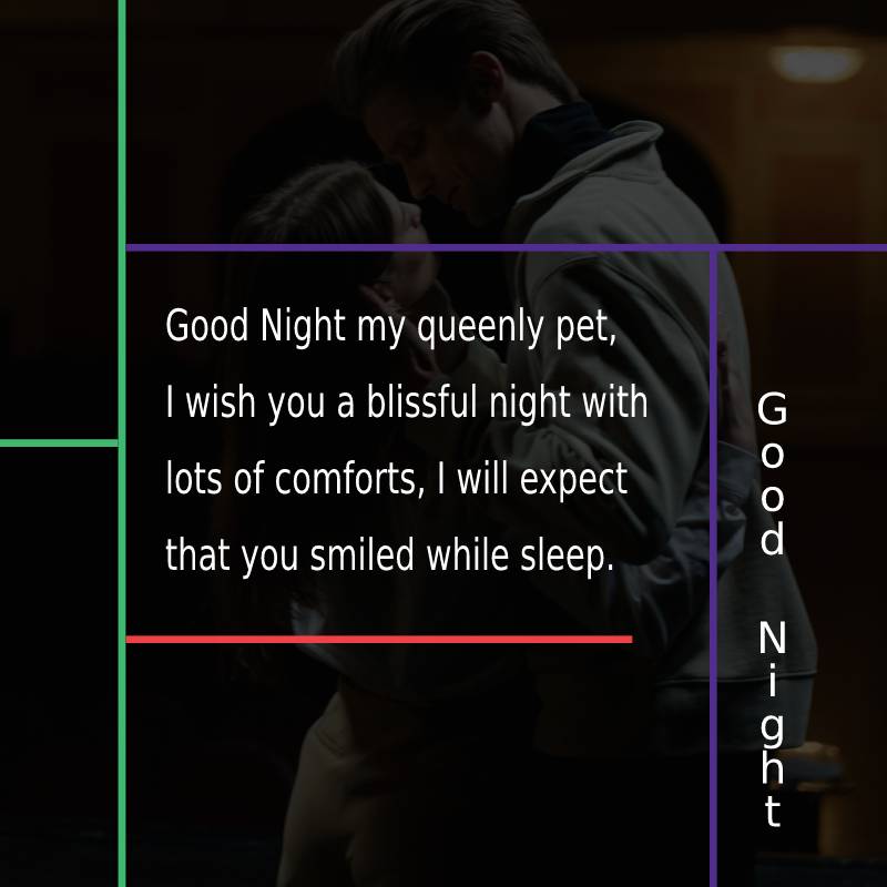 Goodnight my queenly pet, I wish you a blissful night with lots of comforts, I will expect that you smiled while sleep. Goodnight. - good night Messages For Girlfriend