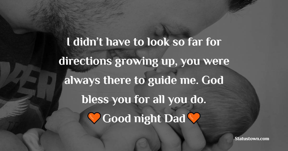 I didn’t have to look so far for directions growing up, you were always there to guide me. God bless you for all you do. Good night, dad. - good night Messages For dad
 