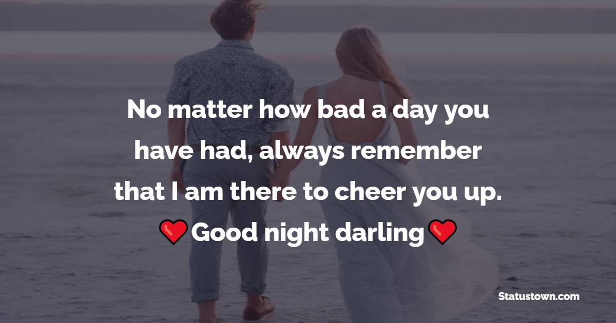 No matter how bad a day you have had, always remember that I am there to cheer you up. Good night, darling.
