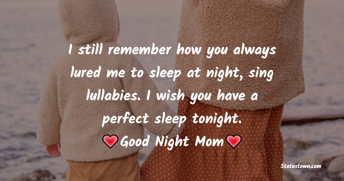I still remember how you always lured me to sleep at night, using lullabies. I wish you have a perfect sleep tonight. Good night, Mom. - good night Messages For mom