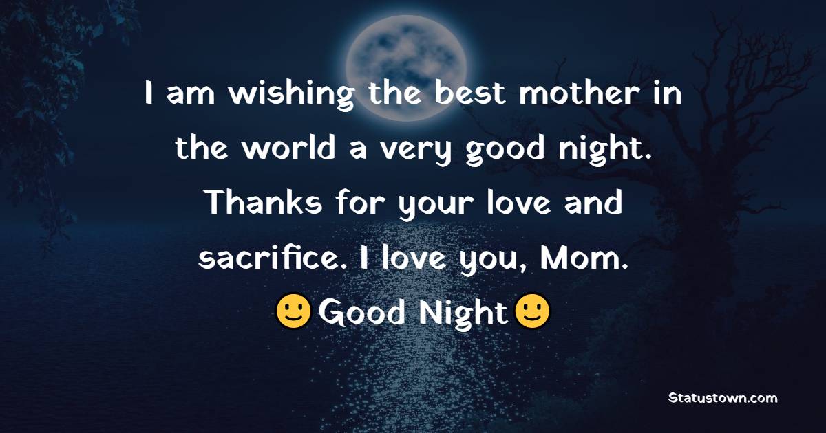 I am wishing the best mother in the world a very good night. Thanks for your love and sacrifice. I love you, Mom. - good night Messages For mom