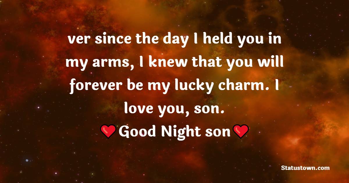 ver since the day I held you in my arms, I knew that you will forever be my lucky charm. I love you, son. - good night Messages For son