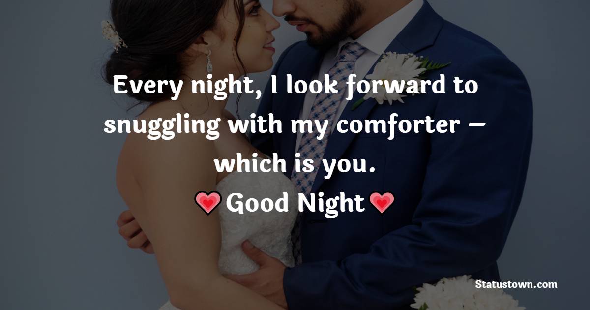 Every night, I look forward to snuggling with my comforter – which is you. Good night. - good night Messages For wife
