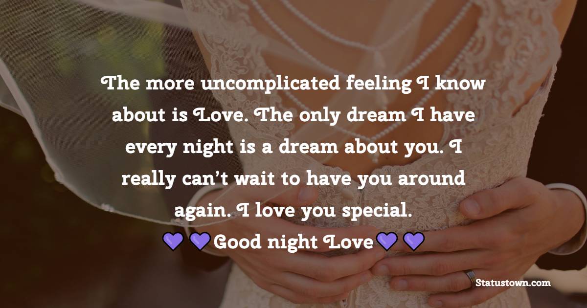 The more uncomplicated feelings I know about is Love. The only dream I have every night is a dream about you. I really can’t wait to have you around again. I love you special. Good night, Love. - Romantic good night messages

