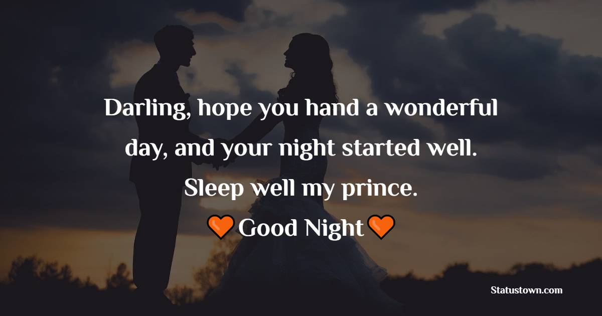 Darling, hope you hand a wonderful day, and your night started well. Sleep well my prince. - good night love messages
 